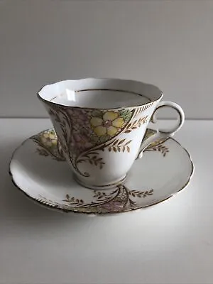 Buy Colclough Made In Longton England Bone China Teacup Saucer Ivory Gold Trimmed • 25.62£