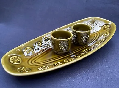 Buy Lord Nelson Pottery Unusual Set With A Pair Of Egg Cups And Plate - Olive Green • 15£