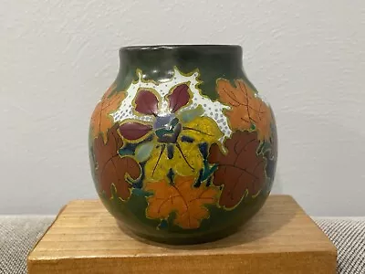 Buy Vintage Gouda Pottery Holland Pot / Vase W/ Leaves Decoration • 142.25£