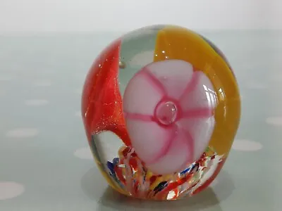 Buy Oval/ Egg Shape Glass Paperweight With Pink , Yellow & Red Flowers  • 6.99£
