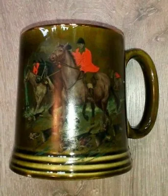 Buy Vintage Retro Green Mug Horse Riding Hunting Dogs Painted 1970s Fast Delivery . • 9.97£
