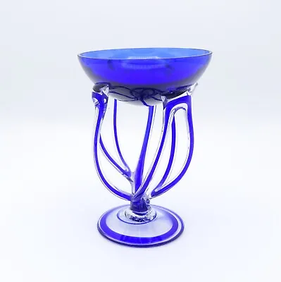 Buy Vintage Jozefina Krosno Polish Small Blue Glass Jellyfish Octopus Bowl • 17.95£