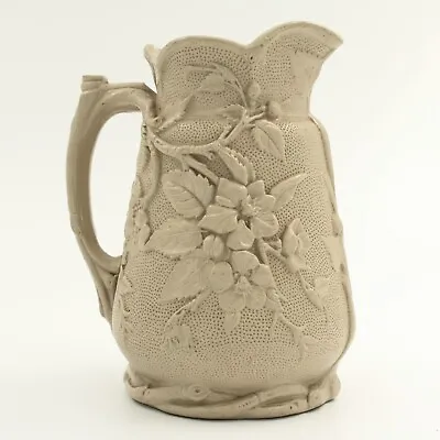 Buy Antique Pottery Jug Apple Blossom Relief Moulded In Brown Stoneware • 60£