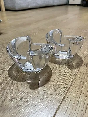 Buy Glass Tealight Holders Pair - Heavy Glass Candlestick Holders • 3.99£