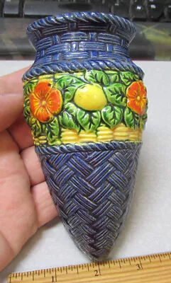Buy Blue Basket Weave Style Ceramic Wall Pocket Vase, Great Home Decor Item • 14.40£