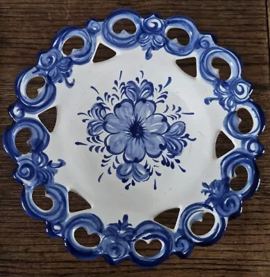Buy Vintage Vestal Alcobaca Portugal Reticulated Blue And White Wall Plate • 6.99£