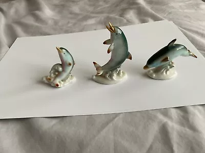 Buy Vintage Bone China Miniature Dolphin Figurines Japan Set Of 3 -Great Gift • 15£