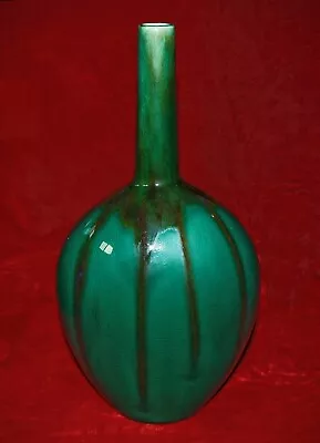 Buy VINTAGE Pottery DRIP GLAZE GREEN  1960's Nice Long Neck VASE! • 57.06£
