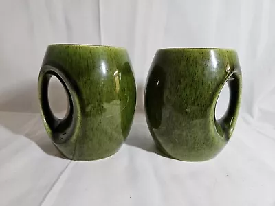 Buy Vintage Holkham Pottery Owl Eye 2 Mugs - Green • 16.99£