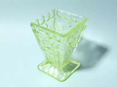 Buy Antique ART DECO Glowing Green Glass Small Square Vase Or Posy Holder • 60.75£