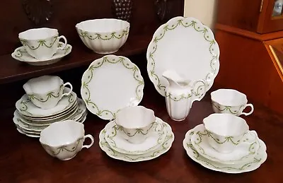 Buy Antique MZ AUSTRIA Habsburg China Green Garlands Pattern Tea Set For Six • 49.99£