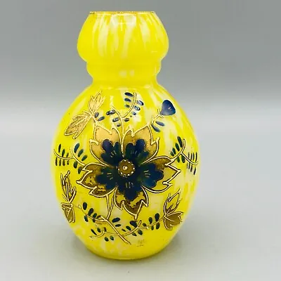 Buy Franz Welz Antique Bohemian Hand Blown Yellow & White Spatter Vase Hand Painted • 10.95£