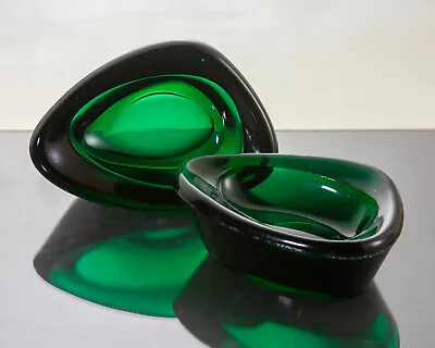 Buy 2x Vintage 1963 Czech Sklo Union Jablonecke Green Glass Bowls Vaclav Hanus 32781 • 12.50£