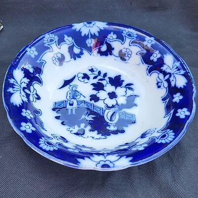 Buy 19th Century Large Antique Bowl ~ Flow Blue  ~ Staffordshire ~ Burslem ~ Pekin • 12£