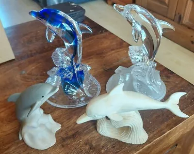 Buy A Collection Of 4 Crystal Clear Dolphin Figurine Ornaments • 22.50£