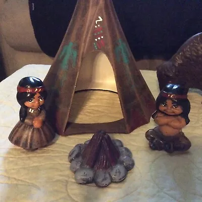 Buy Native American Indian Ceramic Teepee Fire Pit Girl And Boy • 12.26£