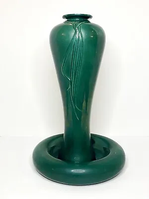 Buy Vintage Haeger Tall Green Ribbon Art Deco Vase 4403 & Underplate Bowl 5136 MCM • 68.69£