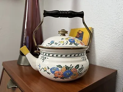 Buy 1980s Marked Vintage M. Kamenstein Enamelware Floral Motif Circa Tea Pot • 18.97£