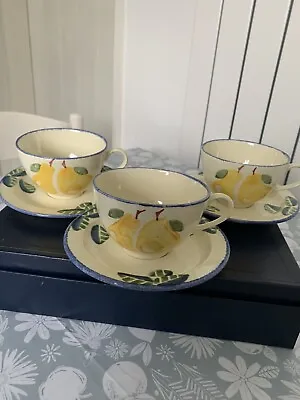 Buy POOLE POTTERY DORSET FRUIT PEAR CUPS AND SAUCERS X 3 • 9.99£