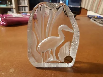 Buy Goebel Lead Crystal Glass Paperweight Of Heron (or Stork) In Bullrushes/reeds. • 9£