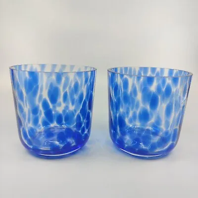 Buy Pair Of Blue Glass Murano Style Tumblers/Tea Light Holders • 7.50£