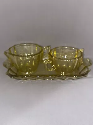 Buy Vintage Amber Glass Tray Milk Jug Sugar Bowl Ready For Strawberries And Cream! • 14.95£