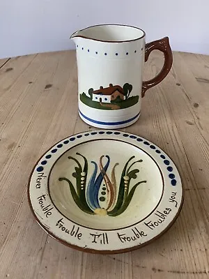 Buy Torquay Pottery Motto Ware Scandy Plate & Cottage Jug With Rare Mottoes • 29.50£