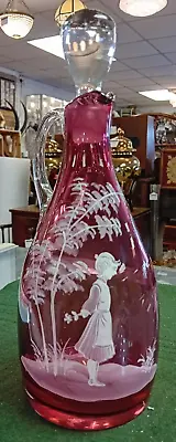 Buy Victorian Mary Gregory Hand Painted Cranberry Glass Carafe/Decanter • 90£