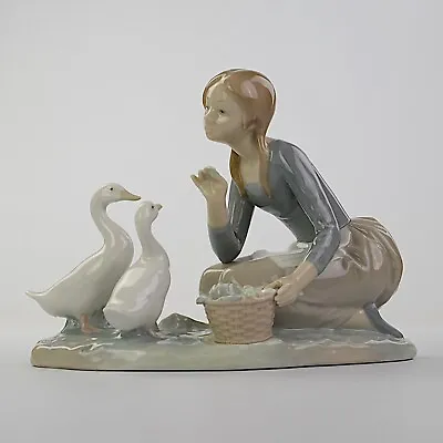 Buy Lladro Figurine, Girl Feeding Geese, 4849 • 45£