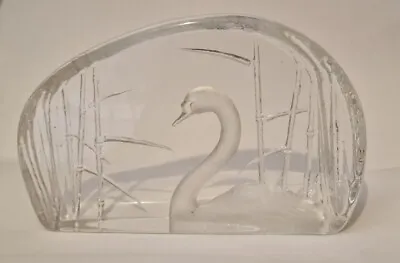 Buy Crystal Glass Swan Paperweight 1255g Height 4.5  Length 7  Etched, Signed • 35£