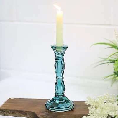 Buy Blue Glass Candle Stick Holder Wax Bohome Tabletop Dinner Home Wedding Décor • 10.95£