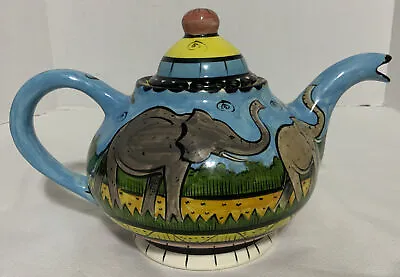 Buy Vtg Penzo Zimbabwe Handpainted Ceramic “Elephants & Gemsbok” Tea Pot (See Desc.) • 128.04£