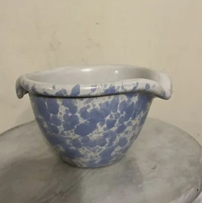 Buy Antique Blue & White Spongeware Stoneware Pot Bowl With Spout 6” X 4”￼ 1873? • 24.86£
