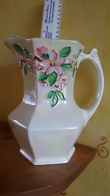 Buy Vintage Maling Pottery Jug. IRidescent Cream Colour With Flowers.  • 16.99£