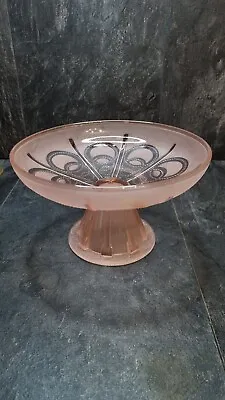 Buy Art Deco Frosted Pink Glass Pedestal Fruit Bowl Centrepiece Bin Bin Dish 9  • 25£