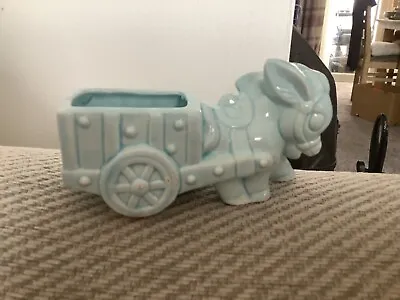 Buy Vintage Small Kitsch Blue Pottery Donkey And Cart Planter Marked Foreign • 7.50£