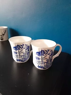 Buy Pair Bone China Willow Pattern Mugs  2 Mugs  Blue White • 4.50£