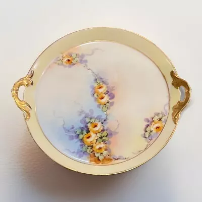 Buy Antique PT Bavaria Germany Hand Painted Plate W/ Handles Gold Flowers MW Poole • 28.45£