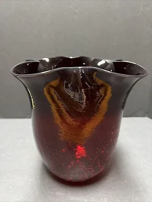 Buy Vintage Mid Century BLENKO 404-M  Crackle Glass RUBY RED  8.5” • 44.56£