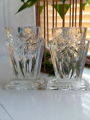 Buy Pair Of Stunning Art Deco Cut Glass Candle Holders • 14.99£