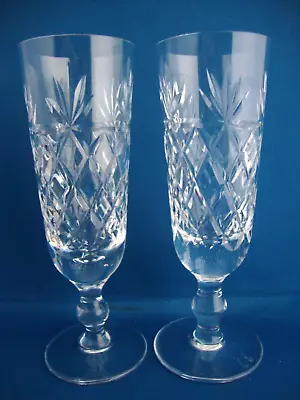 Buy 2 X Royal Brierley Crystal Bruce Cut Pattern Champagne Flutes Glasses - Signed • 24.95£