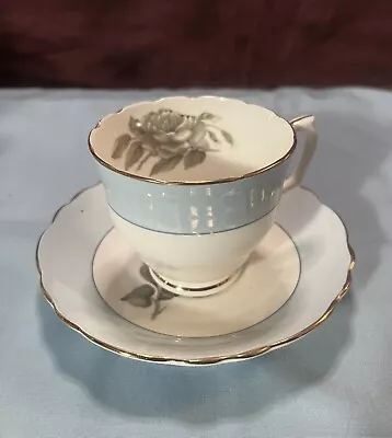 Buy Vintage Crown Staffordshire Fine Bone China England Rose Blue Teacup Saucer Set • 14.16£