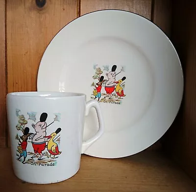 Buy Antique Childs Nursery Ware Cup Plate C & E ENGLAND On Parade Pig Rabbit Duck  • 19£