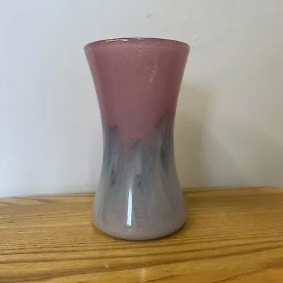 Buy Vintage Vasart Glass Vase Pink And Blues Swirls Signed SF1 • 49.99£