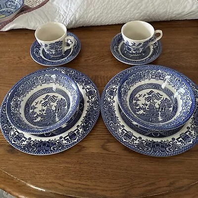 Buy 2 Sets English Ironstone Tableware EIT England Blue Willow 4pc Place Setting Old • 21.41£