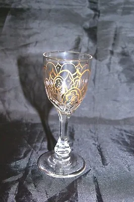 Buy Antique Gilt Decorated Lens Petal Cut Cordial Glass With Drawn Facet Cut Stem • 75£