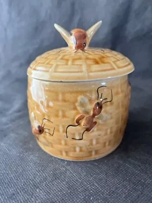 Buy Portugal Made Basket-style Honeypot Decorated With Bees (10x10 Cm) • 10£