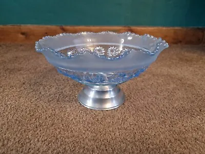 Buy Vintage Chrome Footed Light Turquoise Glass Candy Dish  • 20£