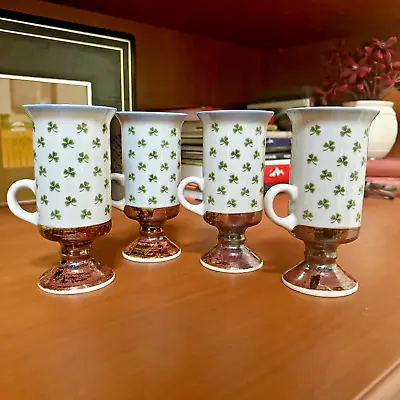 Buy VTG Otagiri Footed Irish Coffee Cups Mugs Set Of Four Stoneware Shamrock Clover • 26.60£