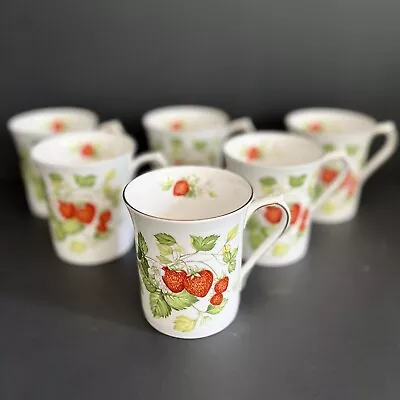 Buy Vintage Queen's England Bone China Virginia Strawberry Set Of 6 Flat Cups Mugs • 55£